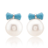 Azure Bow Bliss Shell Pearl Sterling Silver Post Earrings