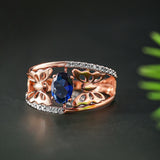 Midnight Sapphire Dual Butterfly Diamond Ring