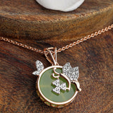 Emerald Elegance Diamond Butterfly Pendant