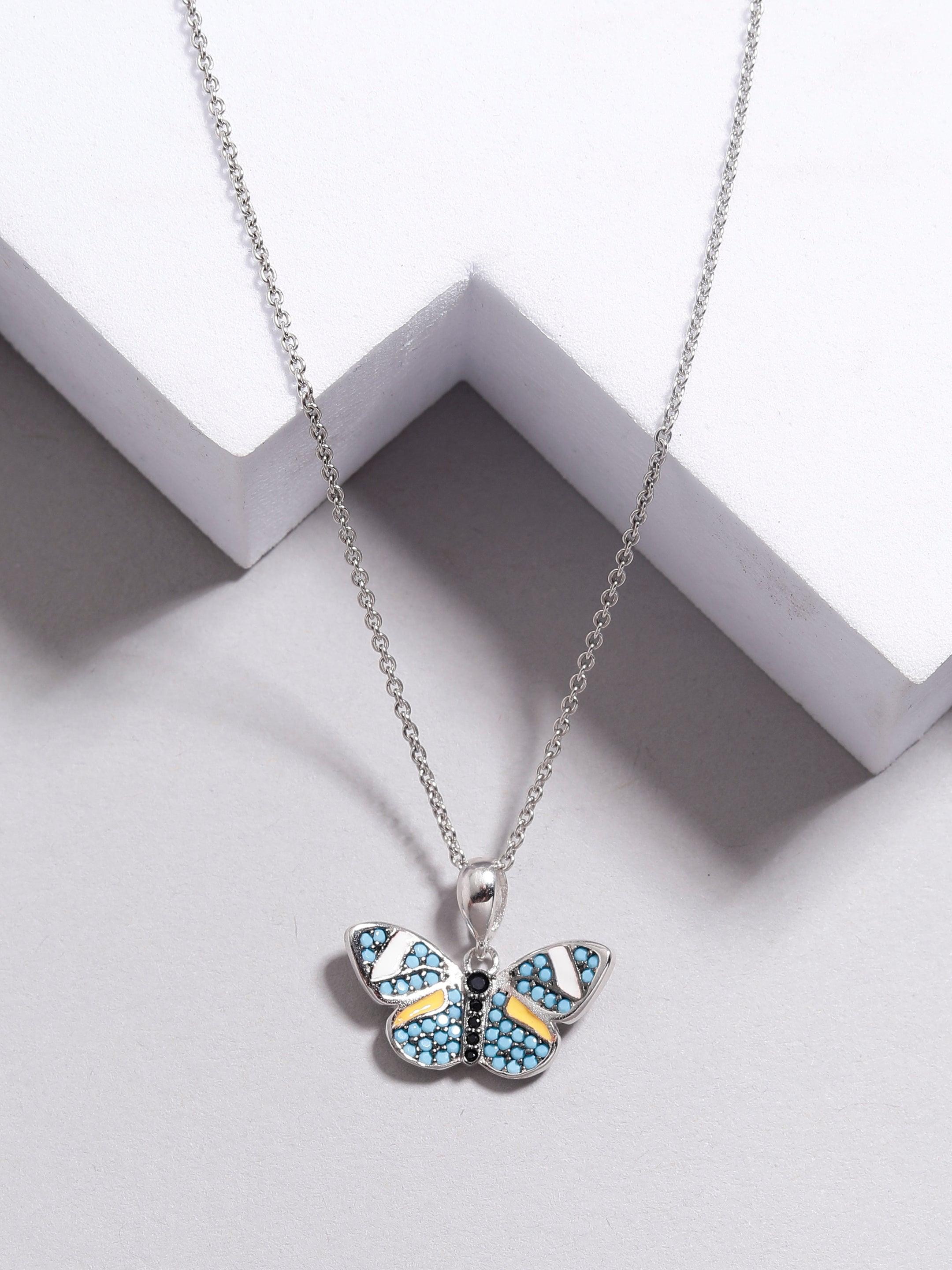 Whispers of Turquoise Butterfly Sterling Silver Necklace