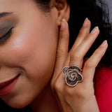 Rosé Fleur in Midnight Silver Ring - Diavo Jewels