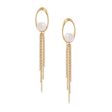 Oval Tassel 925 Silver Earrings with Freshwater Pearl - Diavo Jewels
