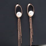 Oval Tassel 925 Silver Earrings with Freshwater Pearl - Diavo Jewels