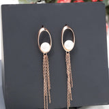 Oval Tassel 925 Silver Earrings with Freshwater Pearl - Diavo Jewels
