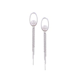 Oval Tassel 925 Silver Earrings with Freshwater Pearl - Diavo Jewels