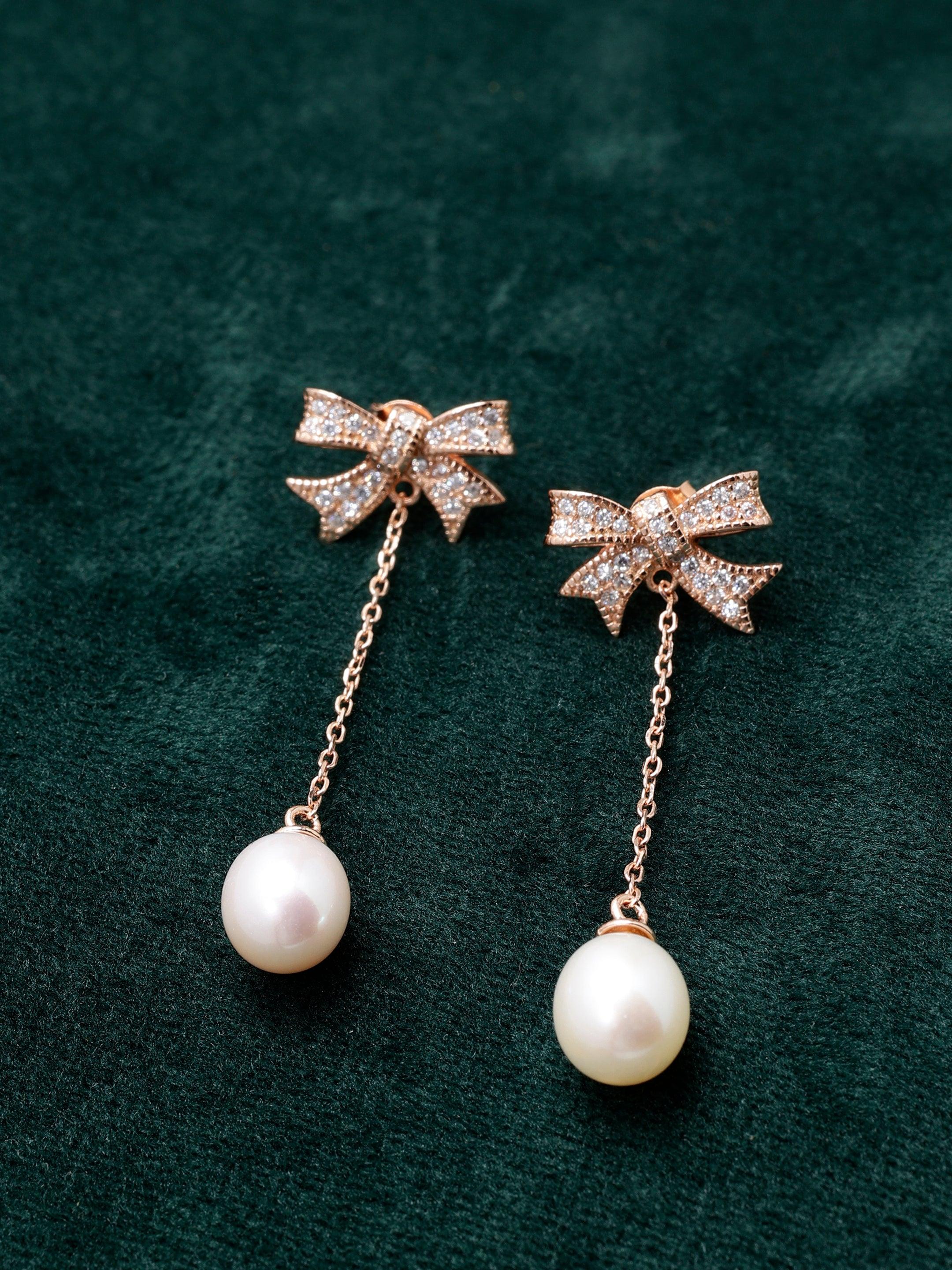Shimmering Bow Sterling Silver Earrings - Diavo Jewels