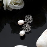 Intricate Reverie: 925 Silver Earrings with Exquisite Pearl Drop - Diavo Jewels