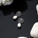 Intricate Reverie: 925 Silver Earrings with Exquisite Pearl Drop - Diavo Jewels