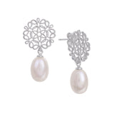 Intricate Reverie: 925 Silver Earrings with Exquisite Pearl Drop - Diavo Jewels
