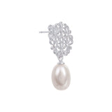 Intricate Reverie: 925 Silver Earrings with Exquisite Pearl Drop - Diavo Jewels