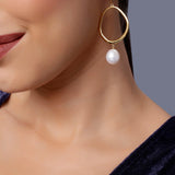 925 Silver Round Hoop Earrings with Drop-Down Pearl