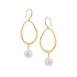 925 Silver Round Hoop Earrings with Drop-Down Pearl
