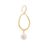 925 Silver Round Hoop Earrings with Drop-Down Pearl