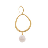 925 Silver Round Hoop Earrings with Drop-Down Pearl