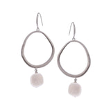 925 Silver Round Hoop Earrings with Drop-Down Pearl