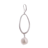 925 Silver Round Hoop Earrings with Drop-Down Pearl