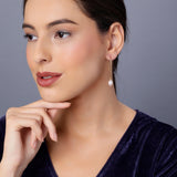 Silver Streamline Long 925 Silver Earrings with Flowing Freshwater Pearl - Diavo Jewels