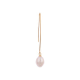 Silver Streamline Long 925 Silver Earrings with Flowing Freshwater Pearl - Diavo Jewels