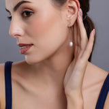 Silver Streamline Long 925 Silver Earrings with Flowing Freshwater Pearl - Diavo Jewels