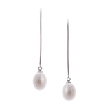 Silver Streamline Long 925 Silver Earrings with Flowing Freshwater Pearl - Diavo Jewels