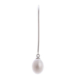 Silver Streamline Long 925 Silver Earrings with Flowing Freshwater Pearl - Diavo Jewels