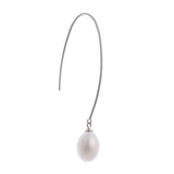 Silver Streamline Long 925 Silver Earrings with Flowing Freshwater Pearl - Diavo Jewels