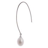 Silver Streamline Long 925 Silver Earrings with Flowing Freshwater Pearl - Diavo Jewels