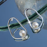 Ethereal Pearl Sculpture Silver Earrings - Diavo Jewels