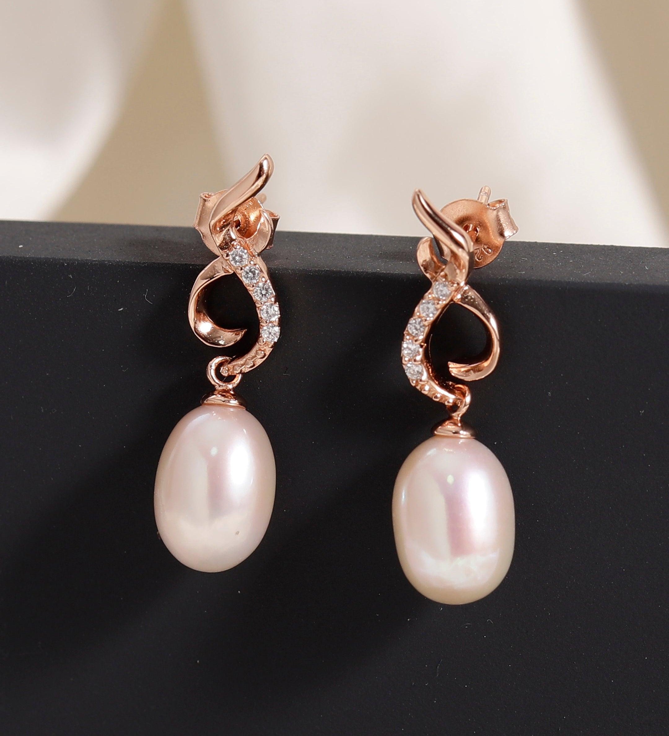 925 Silver Intersecting Pearl Earrings - Diavo Jewels