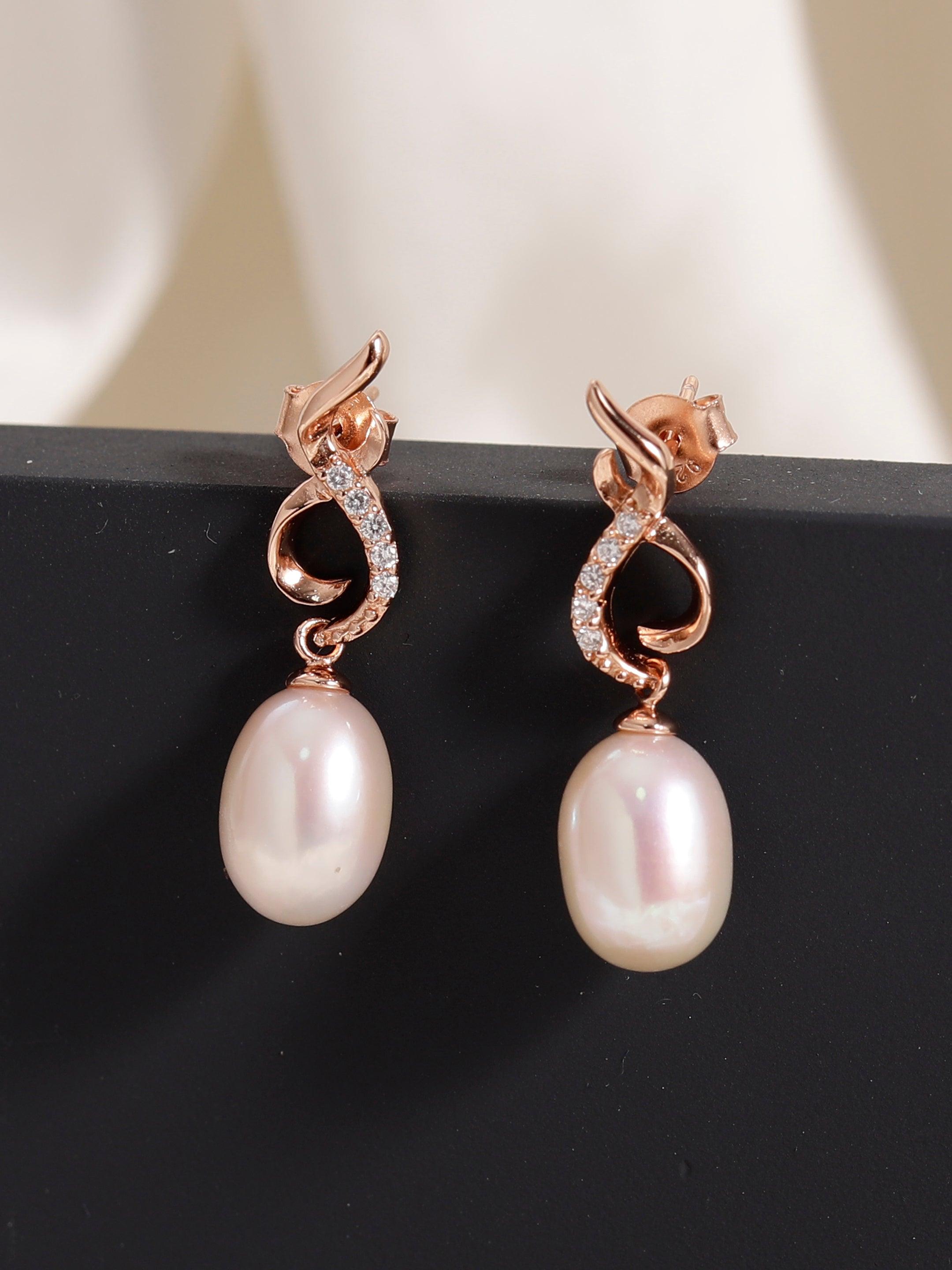 925 Silver Intersecting Pearl Earrings - Diavo Jewels