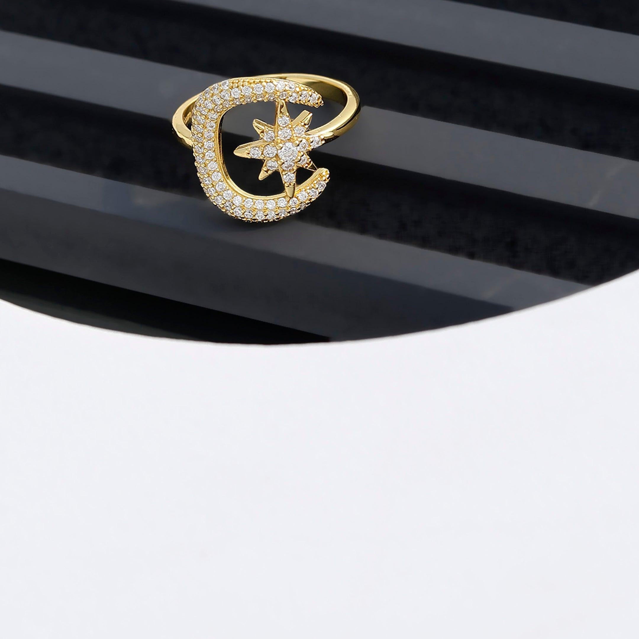 Sterling Silver Moon Star Ring - Diavo Jewels