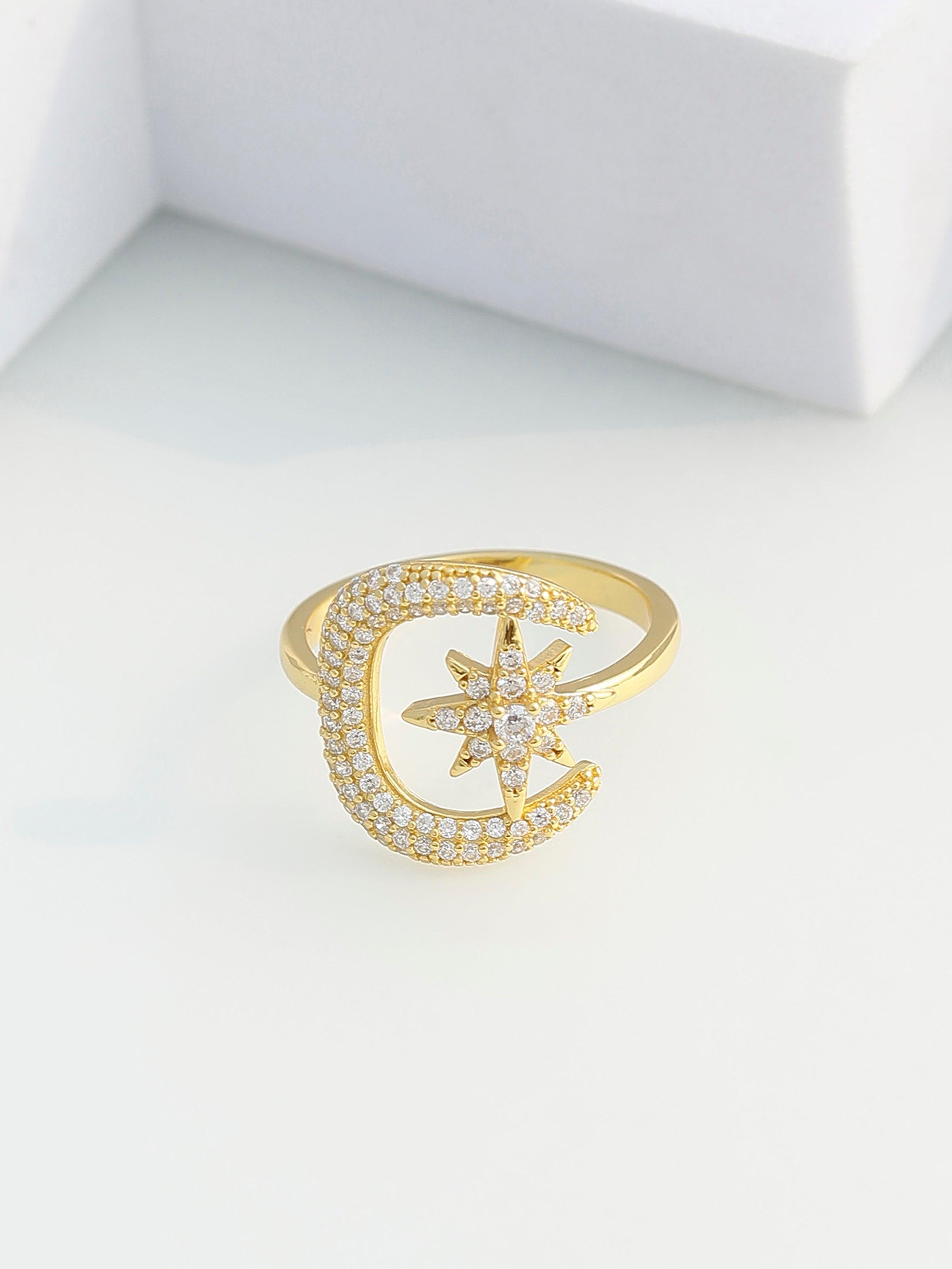 Sterling Silver Moon Star Ring - Diavo Jewels