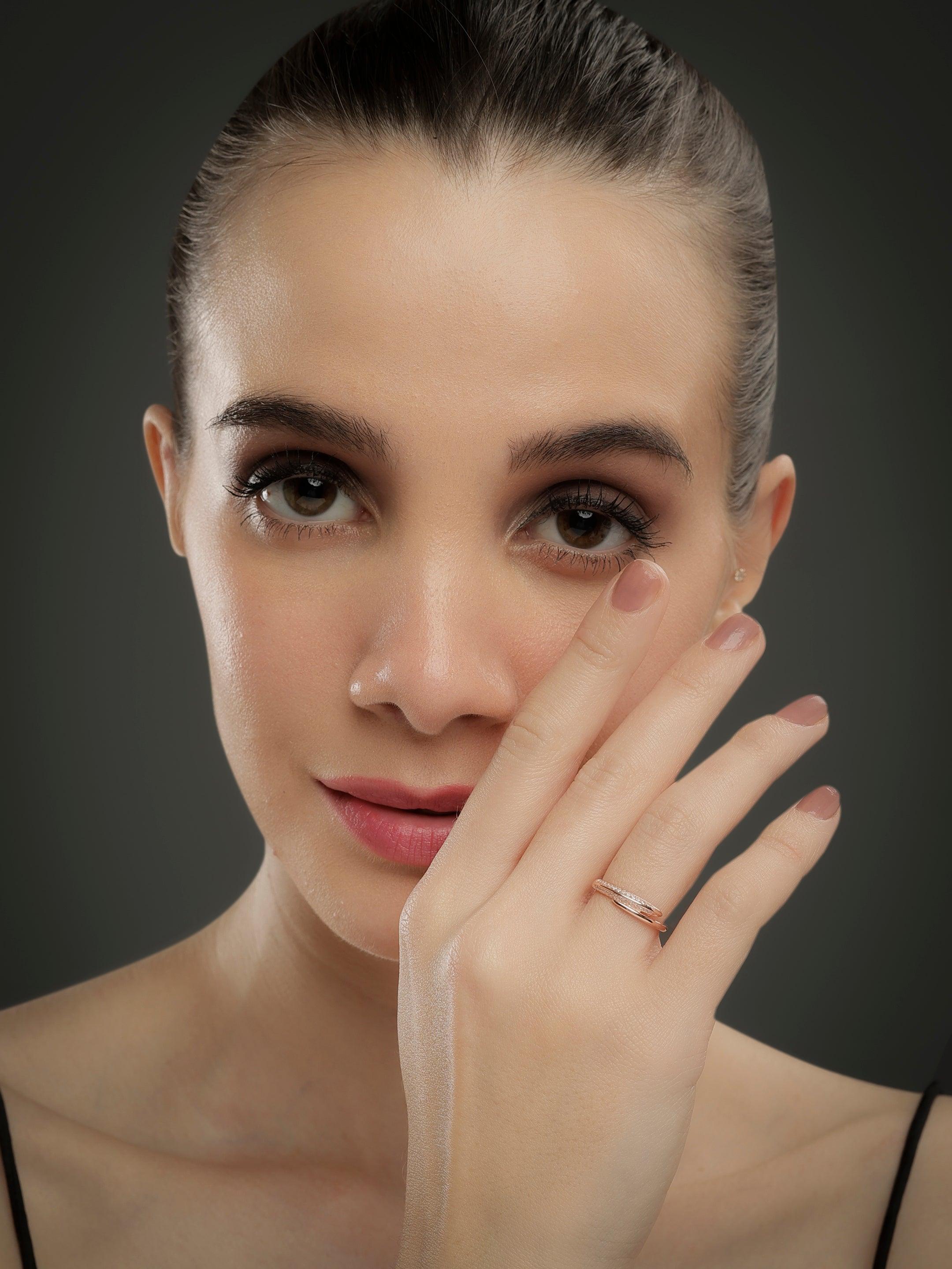 Snail Tail Rose Gold Plated Overlap Silver Ring - Diavo Jewels