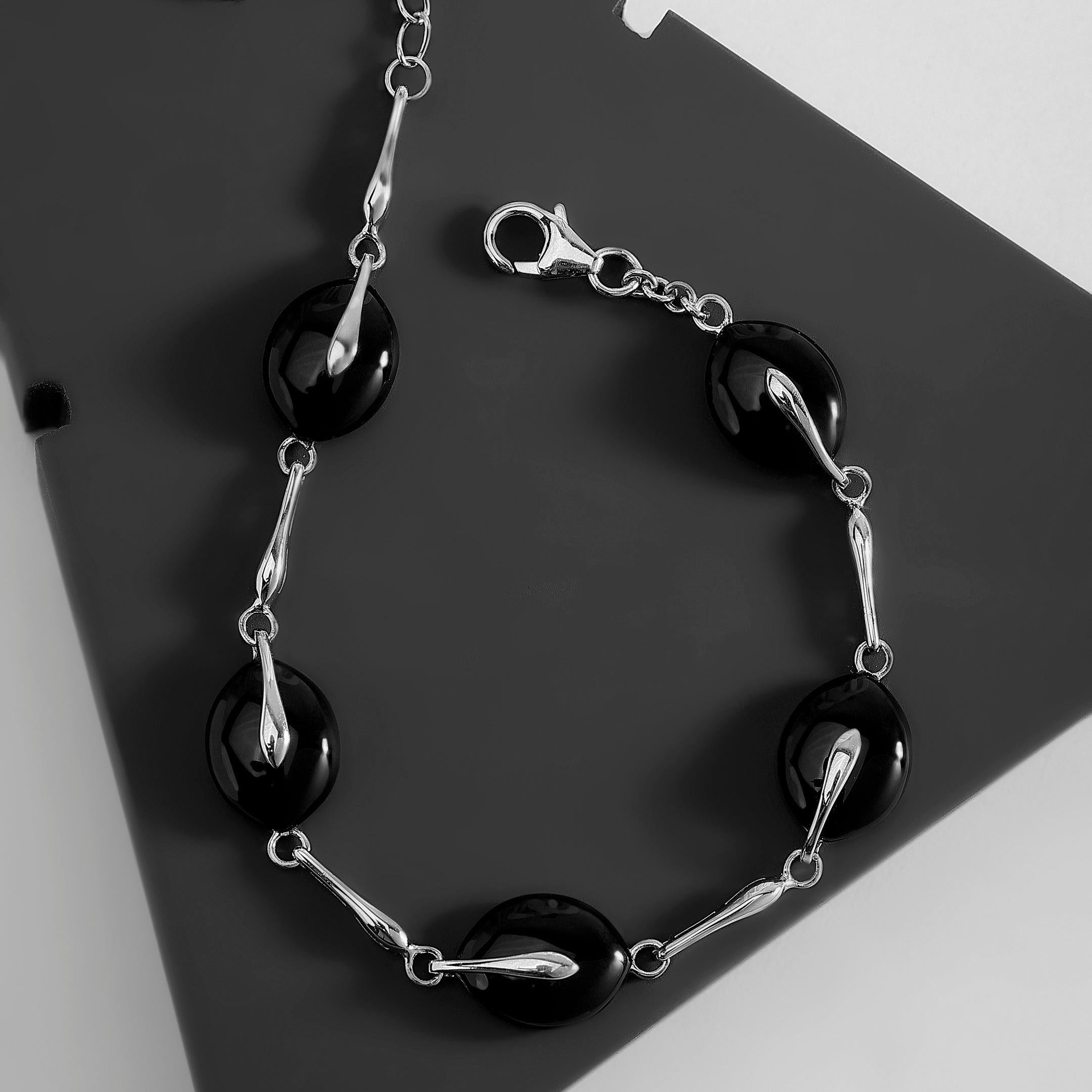 Onyx Stud 925 Silver Bracelet - Diavo Jewels