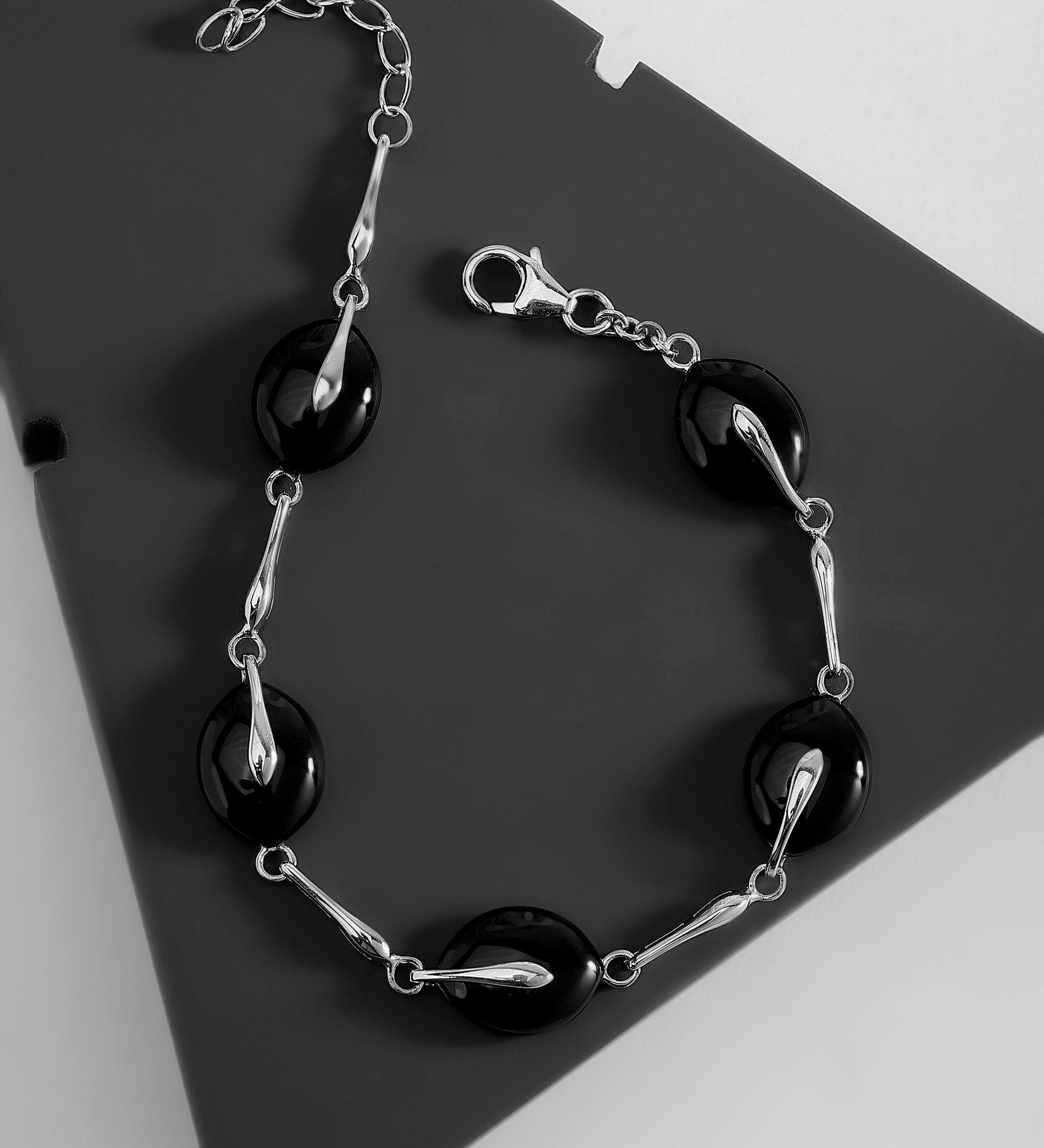 Onyx Stud 925 Silver Bracelet - Diavo Jewels