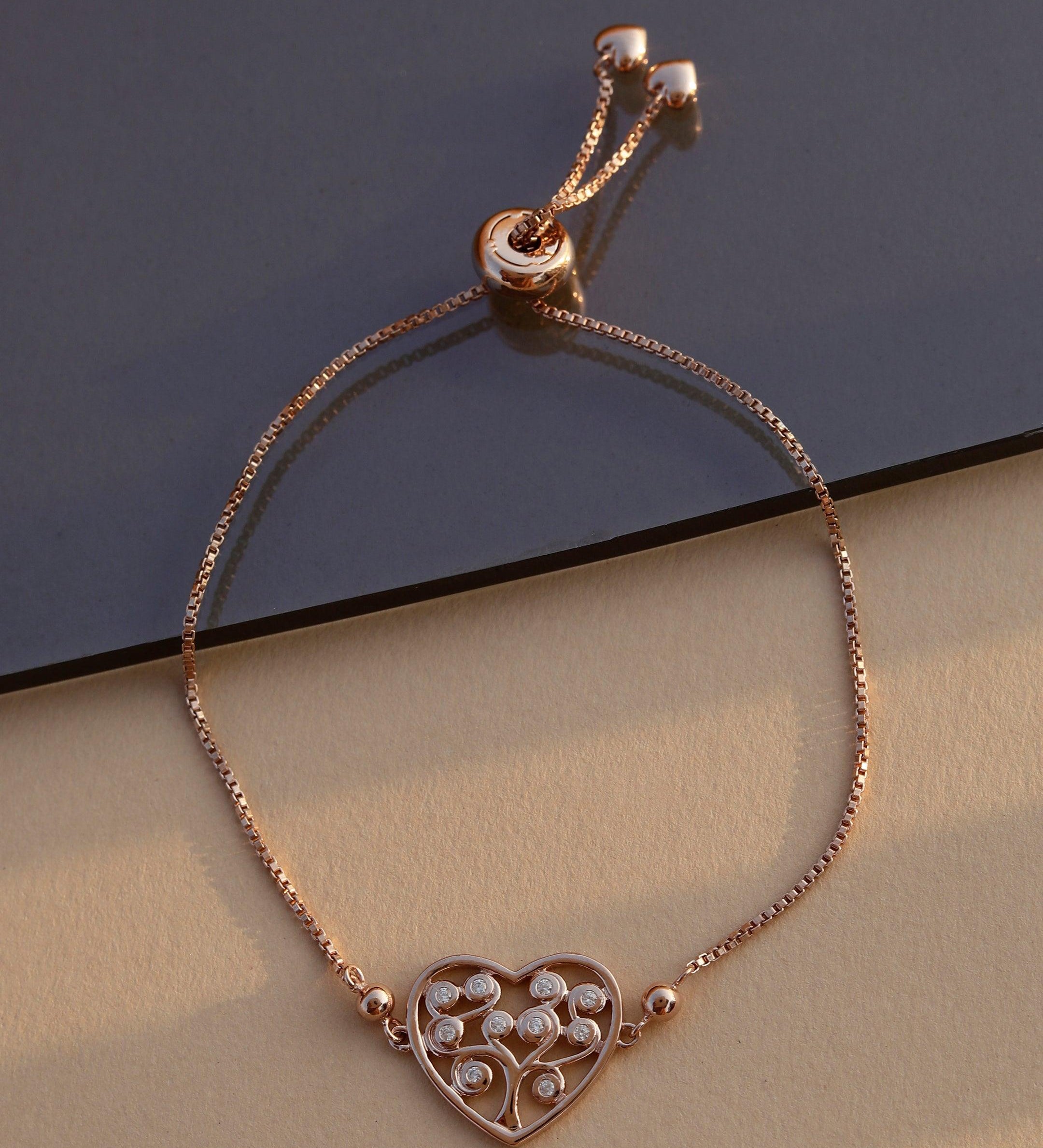 Divine Rose Gold Plated Heart Silver Bracelet - Diavo Jewels