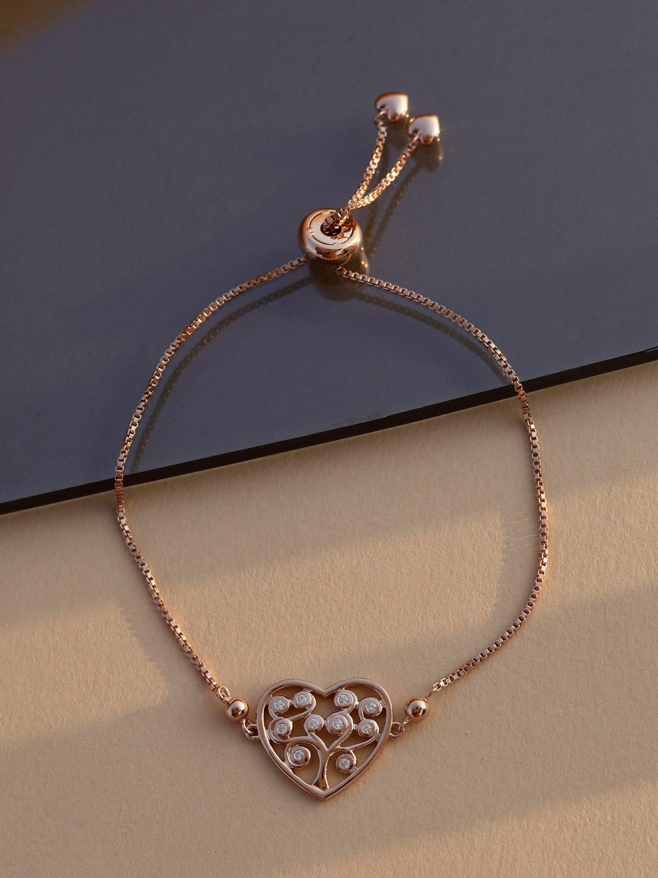 Divine Rose Gold Plated Heart Silver Bracelet - Diavo Jewels