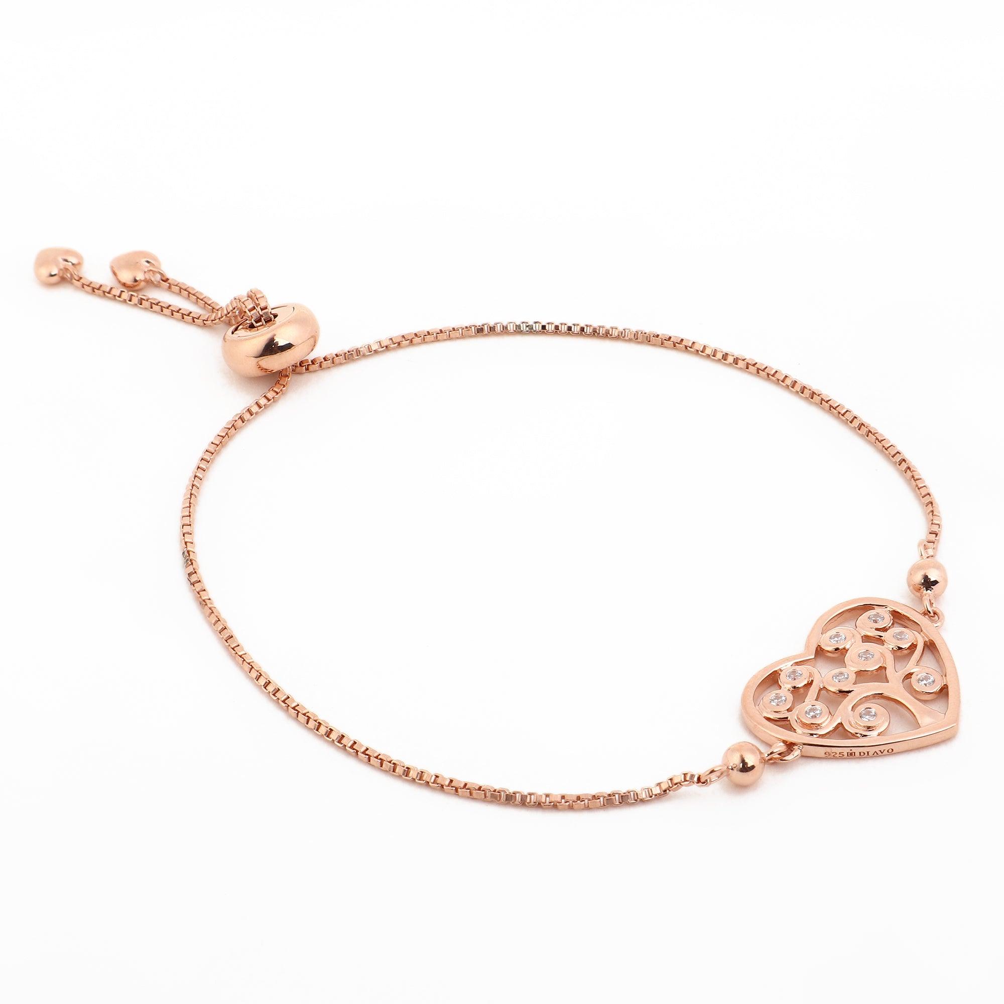 Divine Rose Gold Plated Heart Silver Bracelet - Diavo Jewels