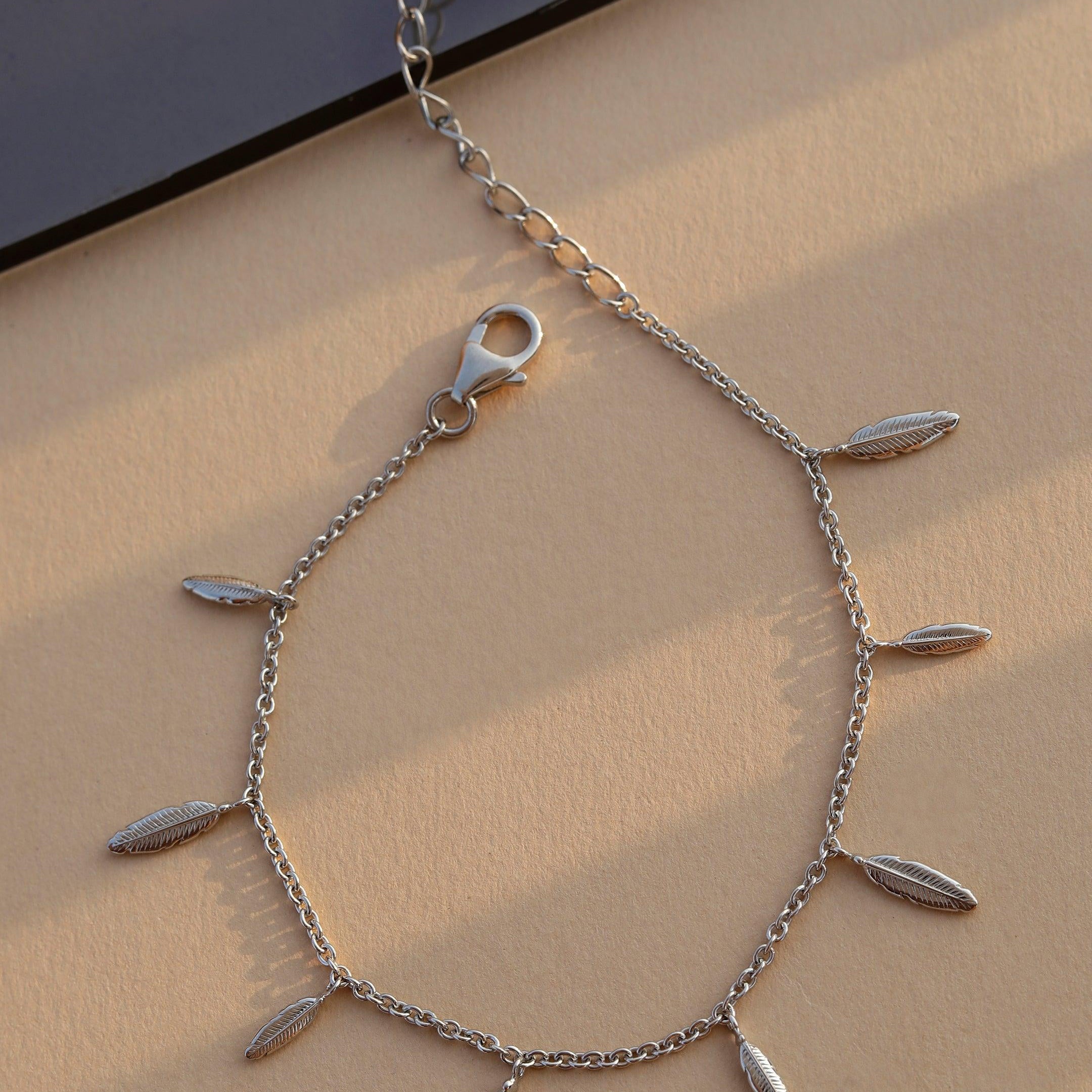 Cascading Leafy Elegance Silver Bracelet - Diavo Jewels