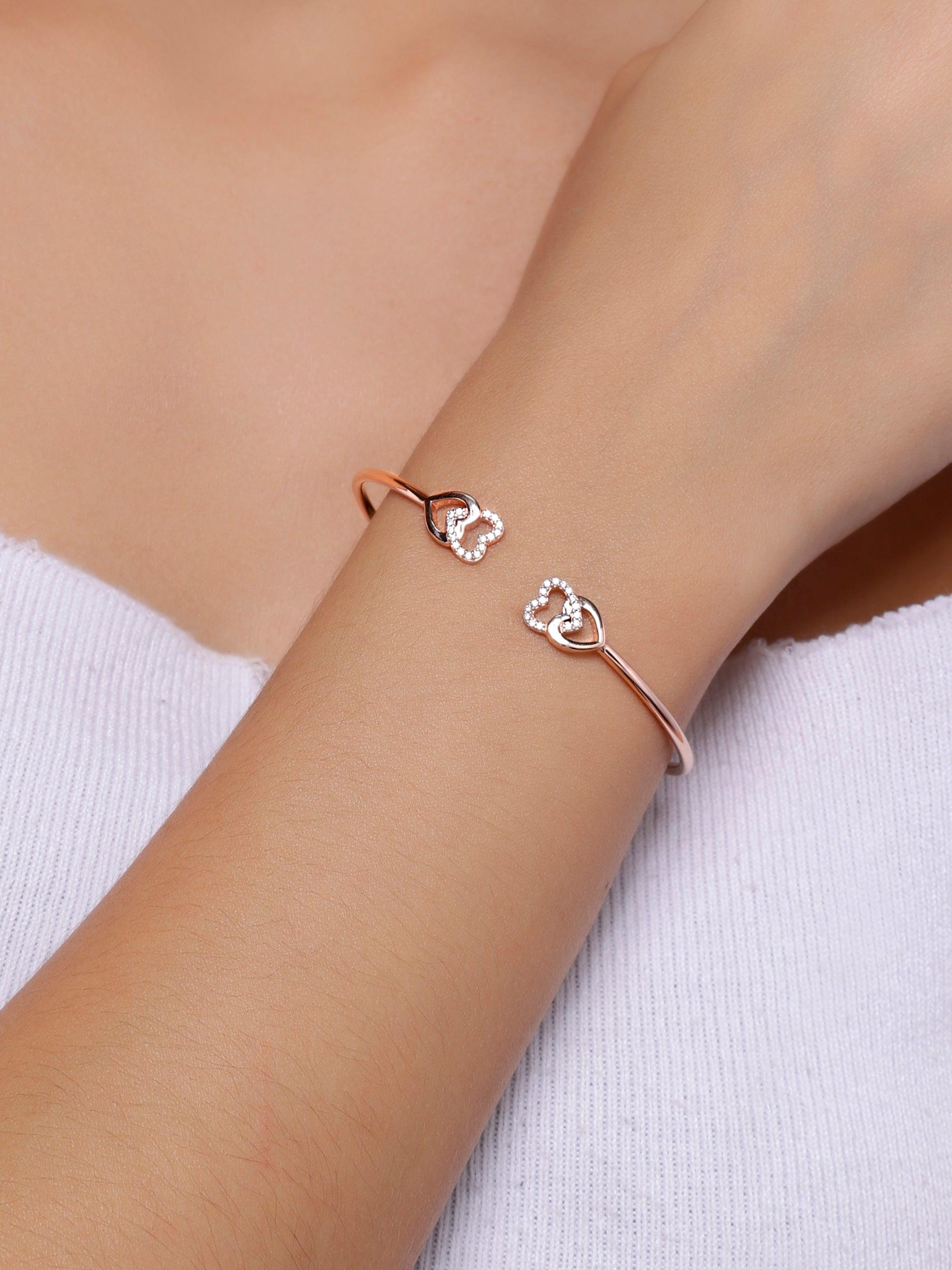 Enamored Hearts CZ Silver Bangle - Diavo Jewels