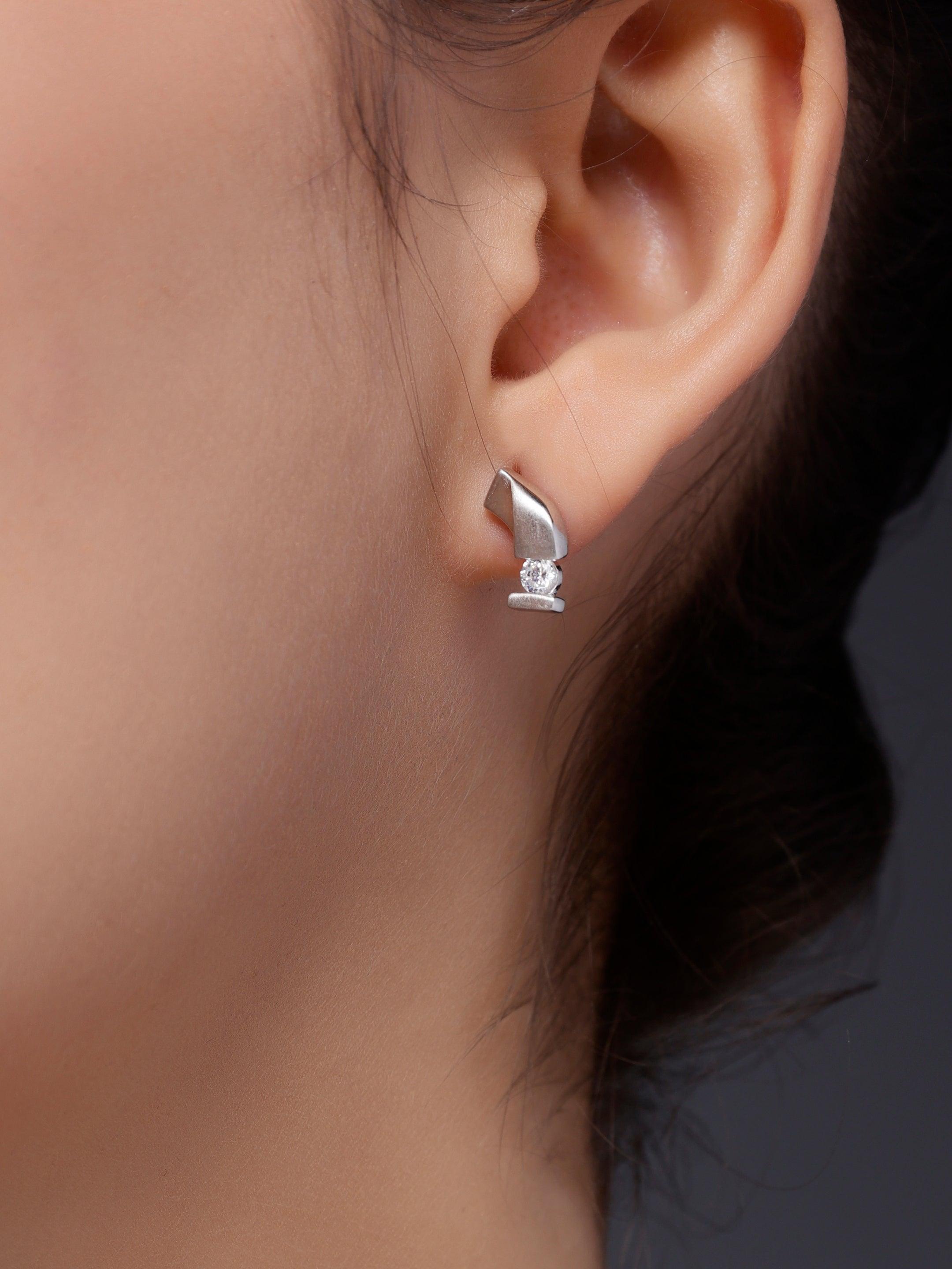 Tilted Floral Fusion Silver Drop Earrings - Diavo Jewels