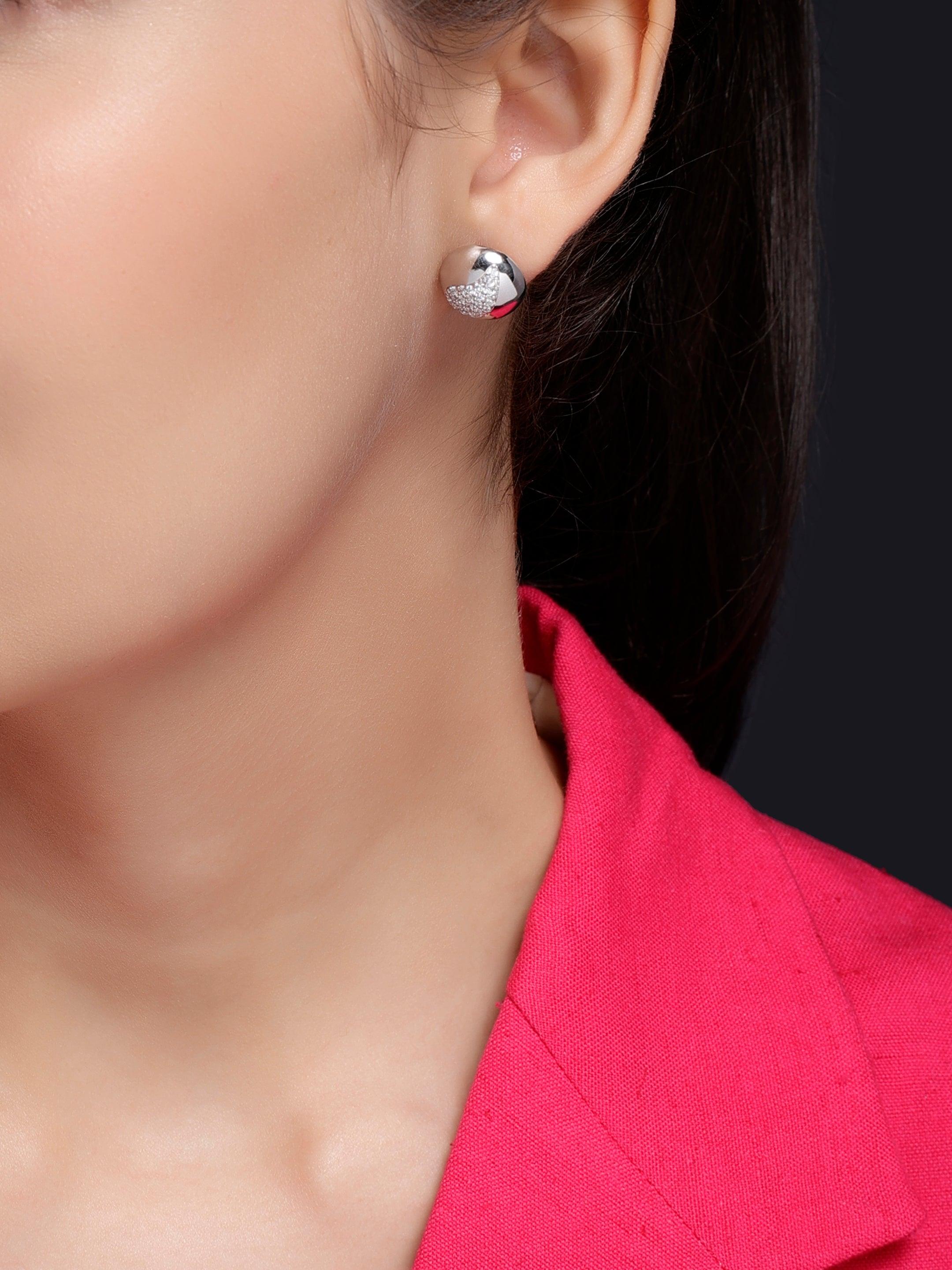 Zirconia Paisley Silver Studs - Diavo Jewels