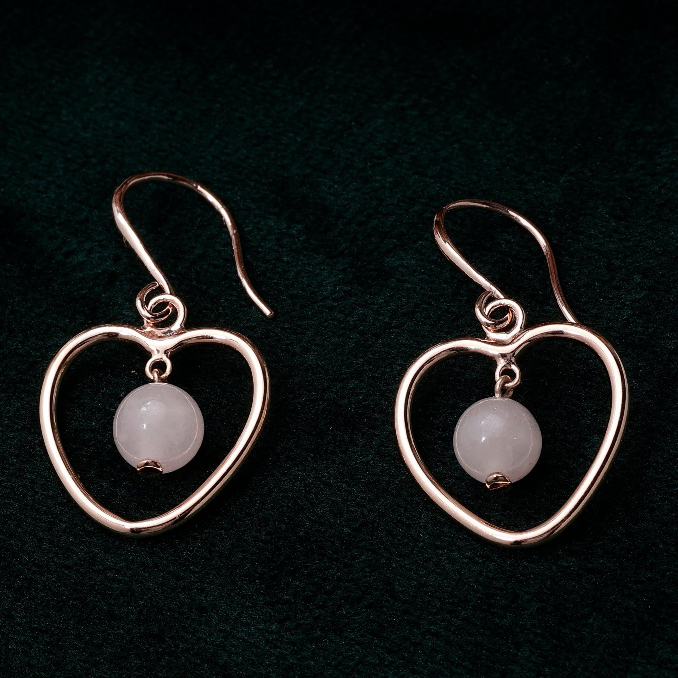 Rose Quartz Heart Silver Earrings - Diavo Jewels
