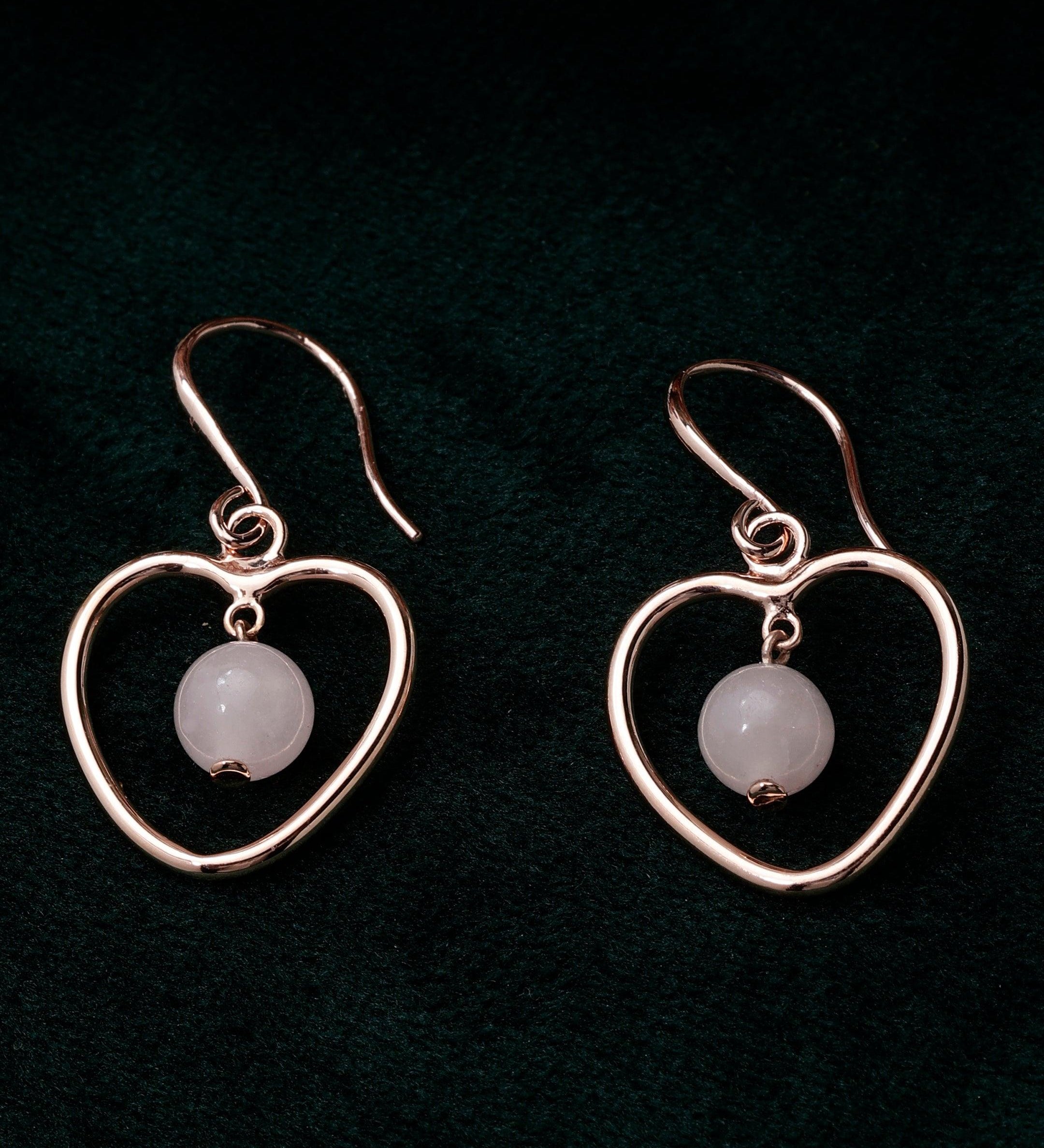 Rose Quartz Heart Silver Earrings - Diavo Jewels