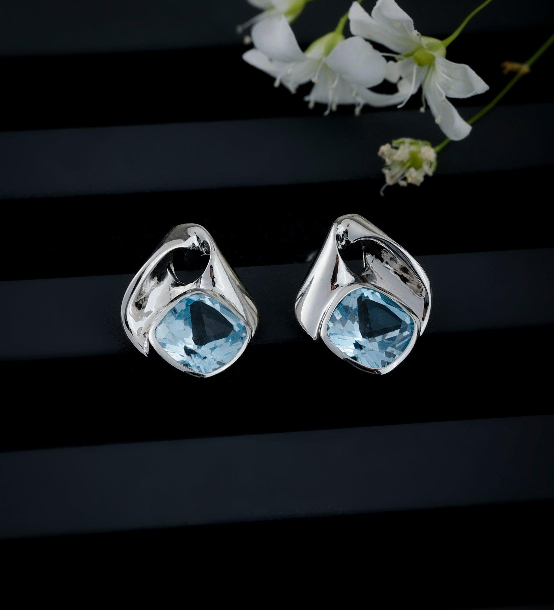 Sky Blue Topaz Chic Silver Earrings - Diavo Jewels