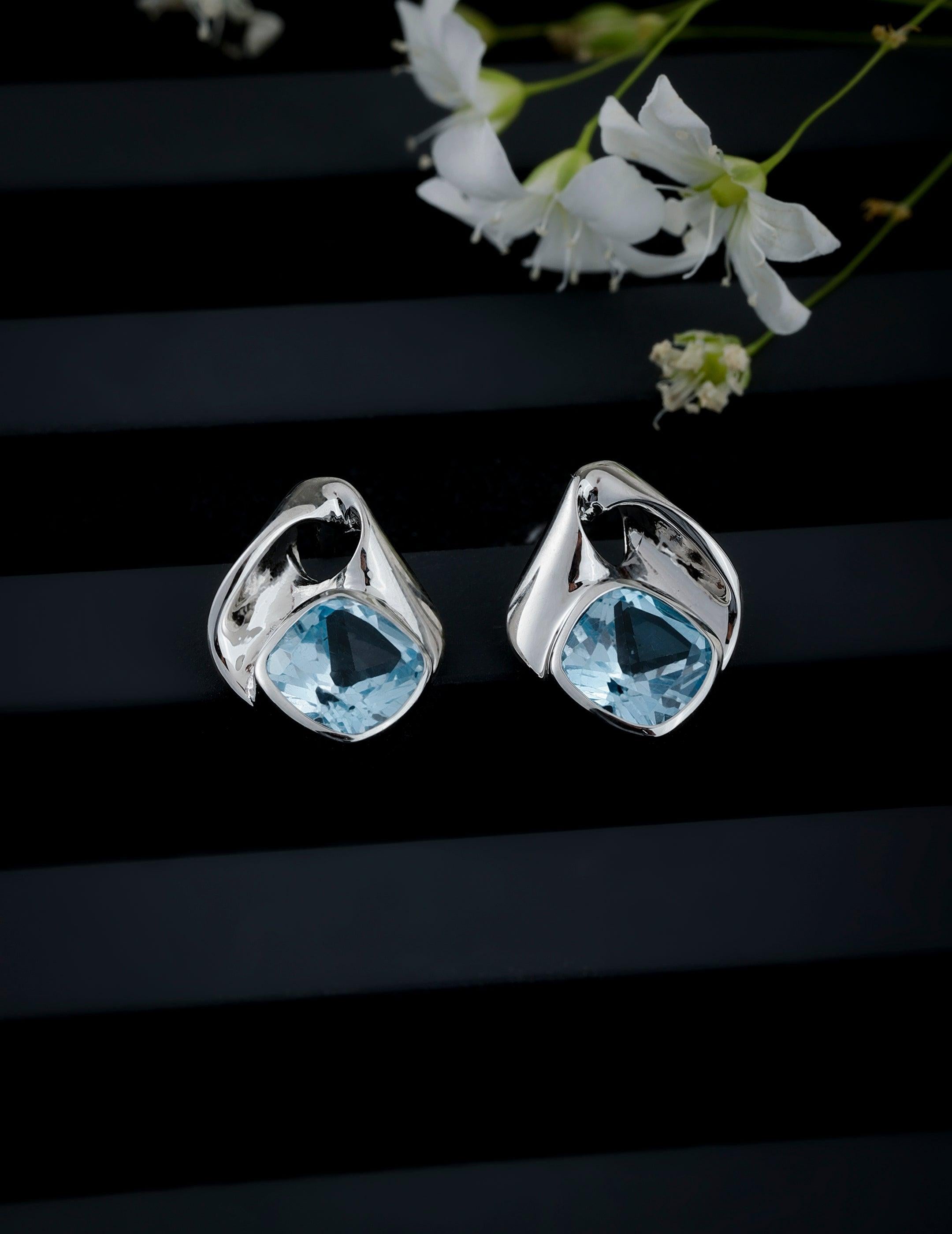 Sky Blue Topaz Chic Silver Earrings - Diavo Jewels