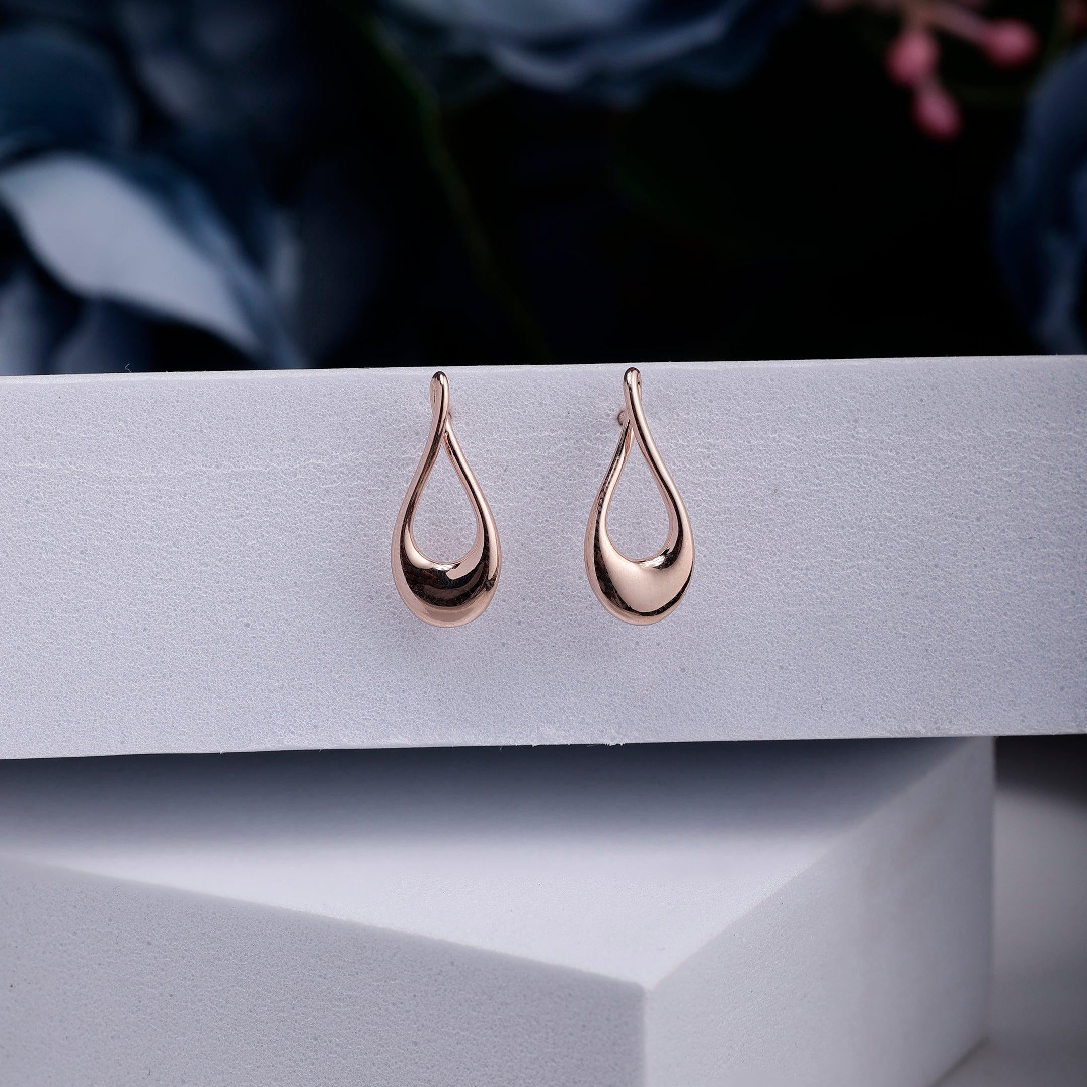 Gilded Rosy Silver Droplet Earrings - Diavo Jewels