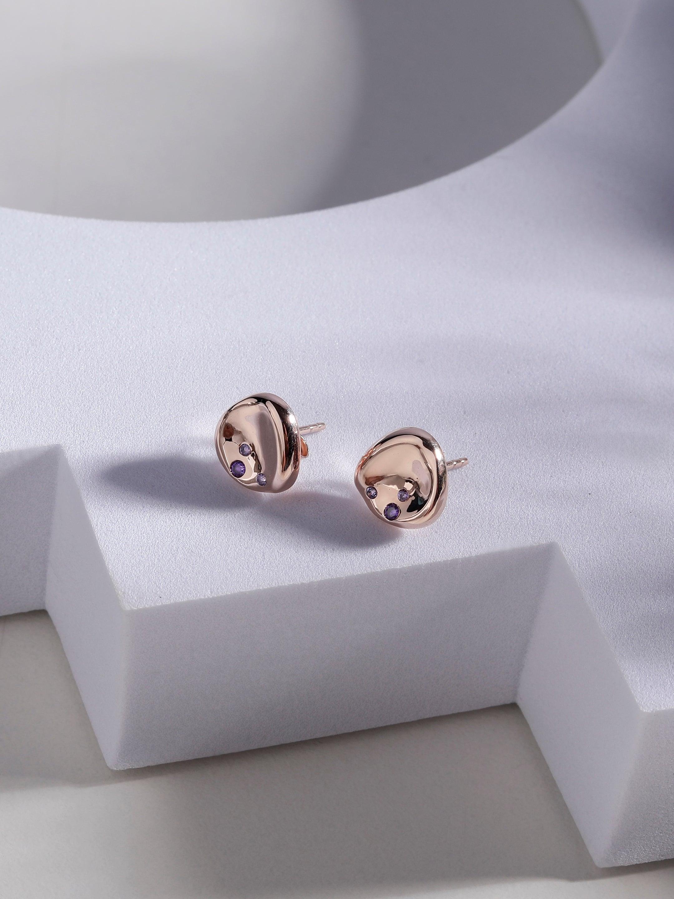 Dreamy Pebble Amethyst Silver Studs - Diavo Jewels