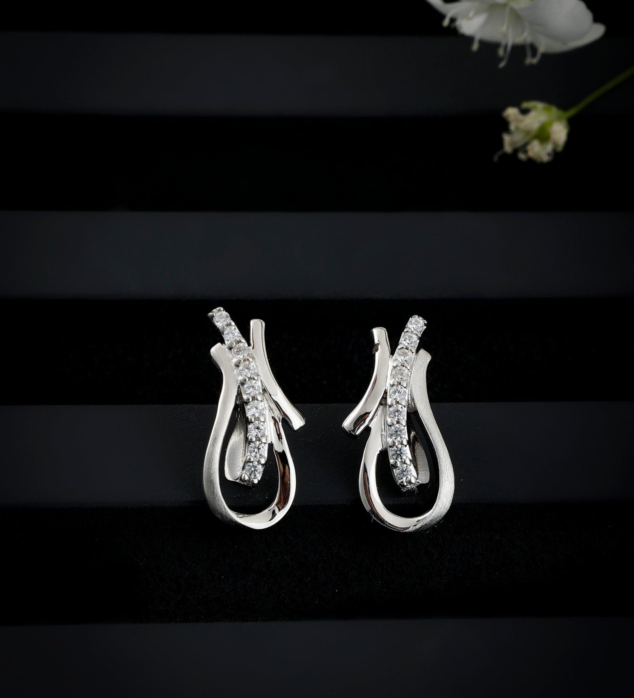 Czara Paisley Rhodium Plated Silver Earrings - Diavo Jewels