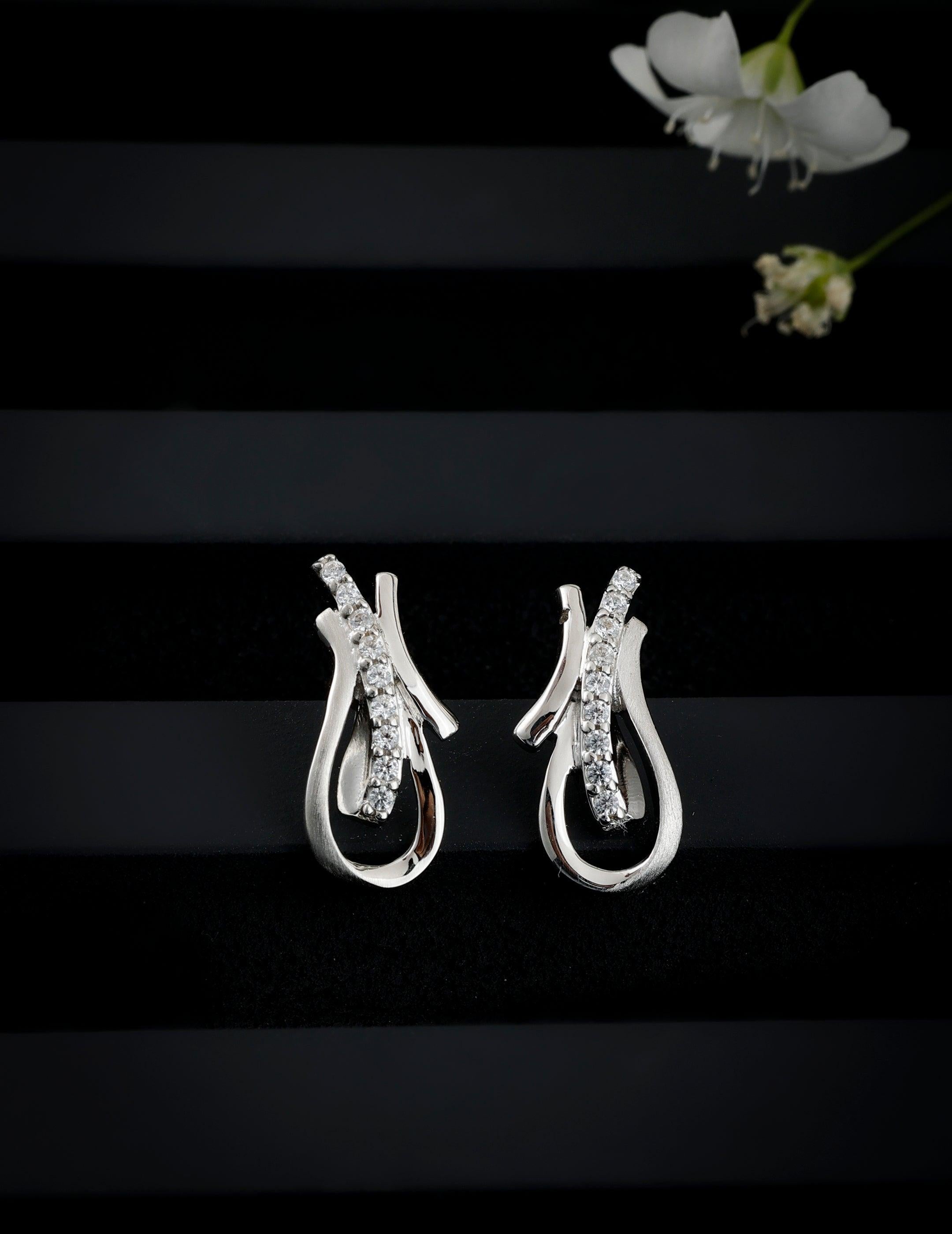 Czara Paisley Rhodium Plated Silver Earrings - Diavo Jewels